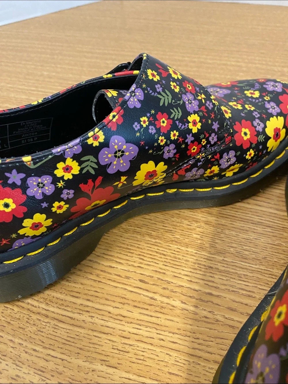 Dr. Martens Women’s Floral Black Leather Buckle Shoes